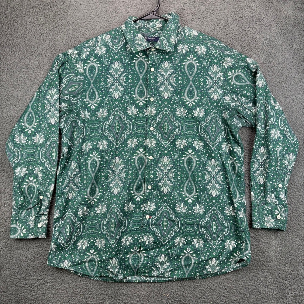 CREMIEUX‎ CLASSICS Mens XL Green Paisley Long Sleeve Button Down Shirt Cotton